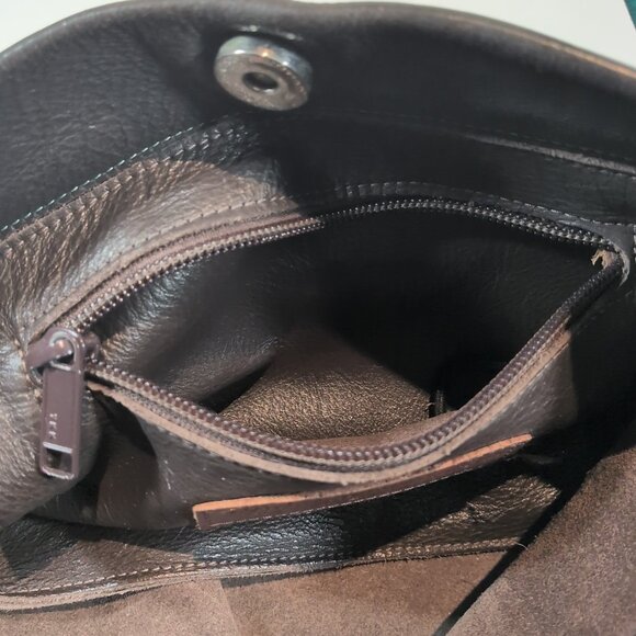 Rowland Leather Canada 2 Strap Shoulder Purse Brown Teal Blue Magnetic Bag - Picture 7 of 16